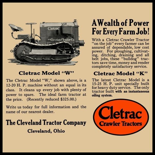 1926 CLETRAC Model W Crawler Tractor NEW METAL SIGN: 12&Prime; Dia. Square