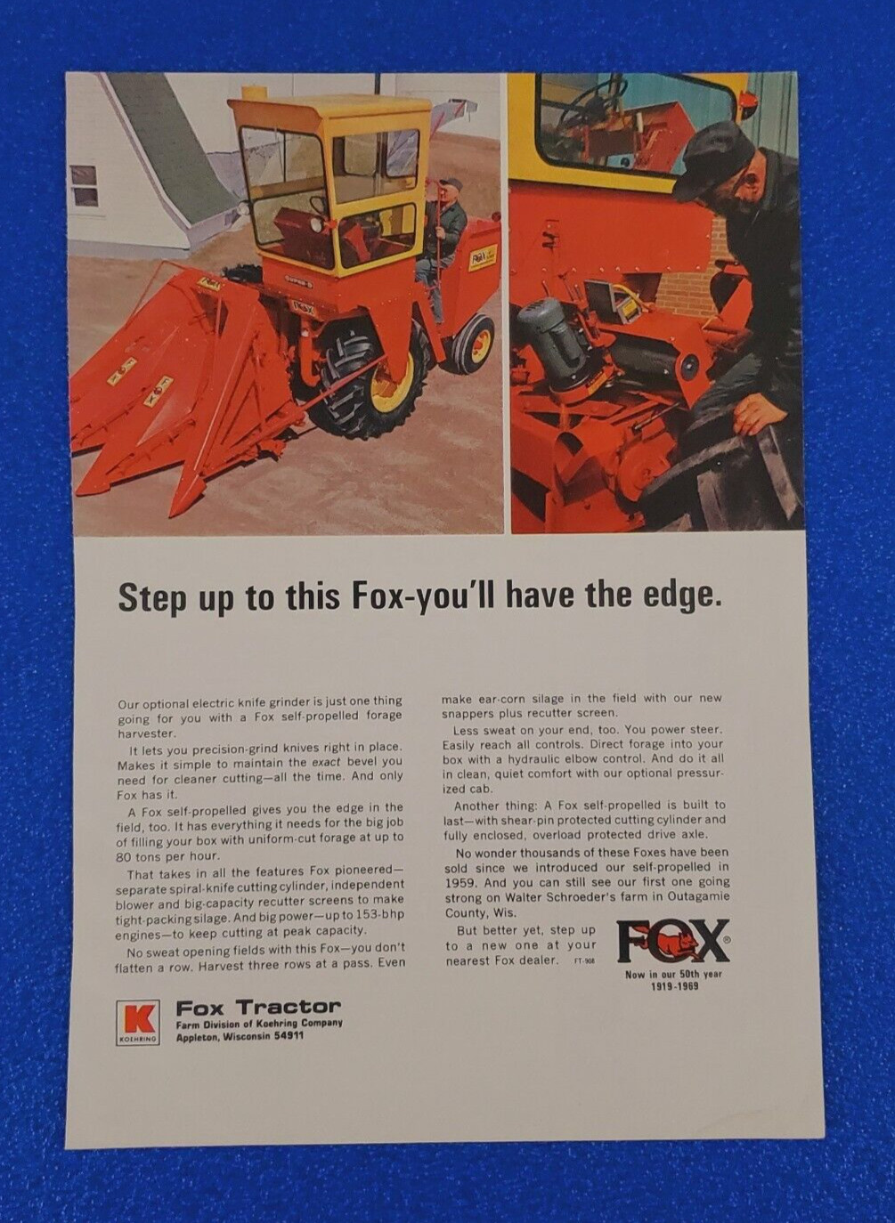 1969 FOX TRACTOR HARVESTER ORIGINAL PRINT AD CLASSIC STANDARD FOR AMERICAN FARMS