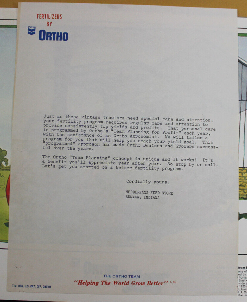 4 VINTAGE 1981 ORTHO FERTILIZER COLLECTOR SERIES TRACTOR PRINTS, SUNMAN, INDIANA