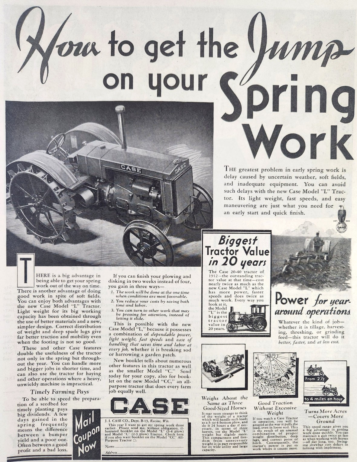 Model L Farm Farming Tractor Case Vintage 1932 Ad Magazine Print