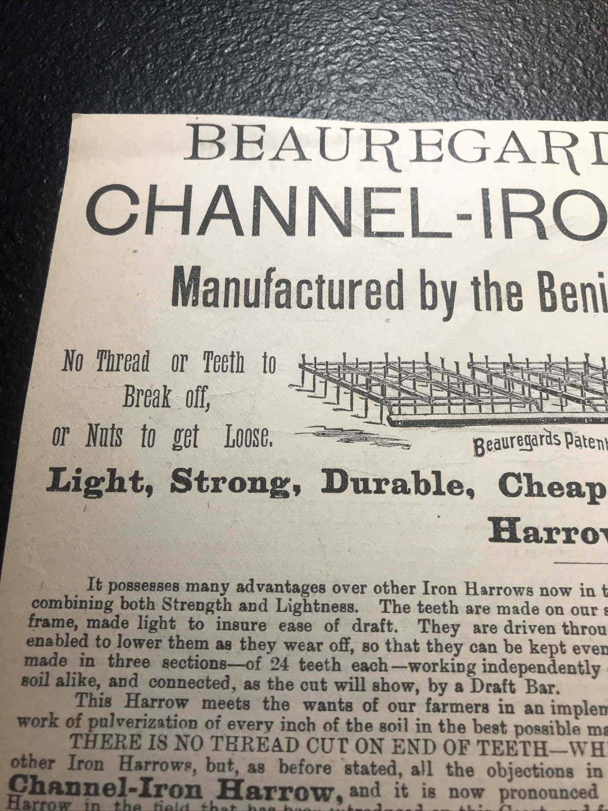 1882 Beauregard Harrow Farm Advertising – San Benicia – California