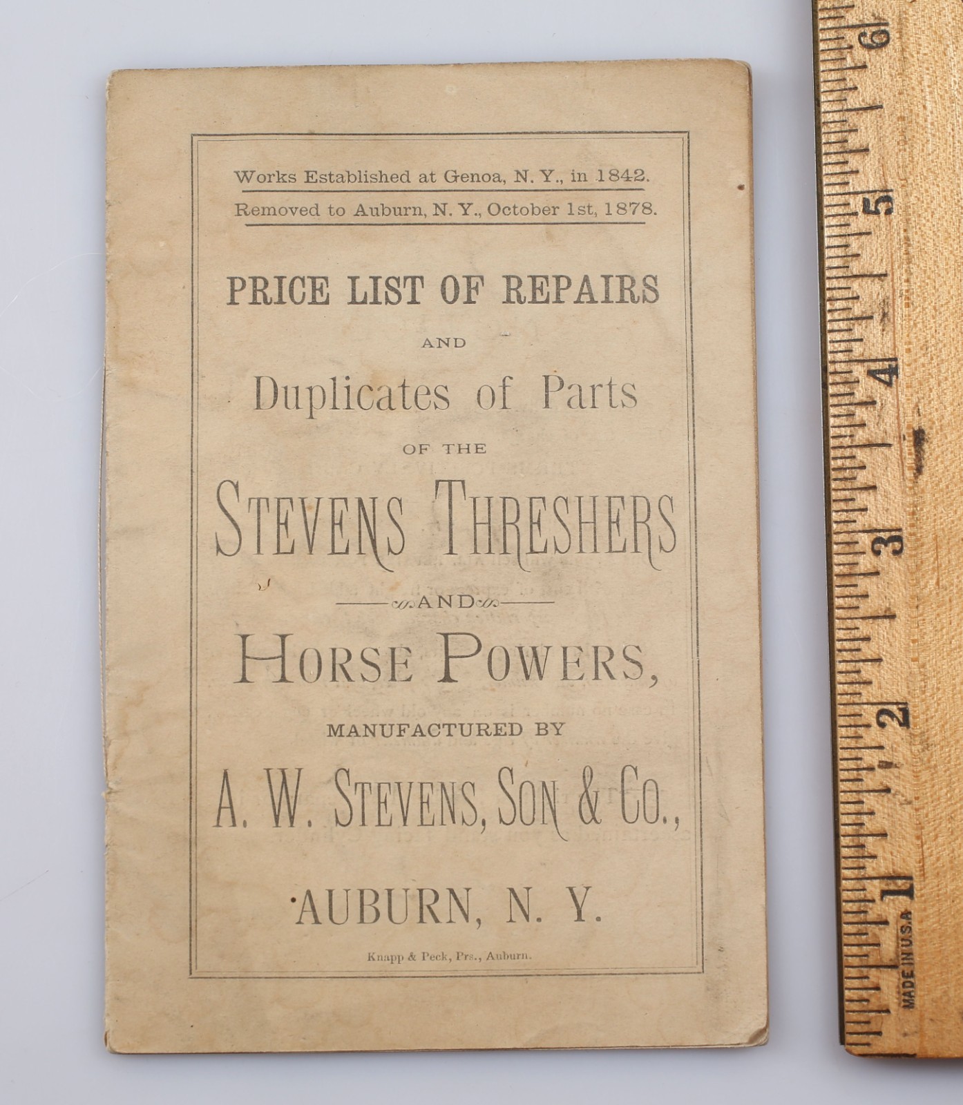 Vintage Stevens Threshers Horse Powers Parts Repairs Catalog c. 1880 Auburn NY