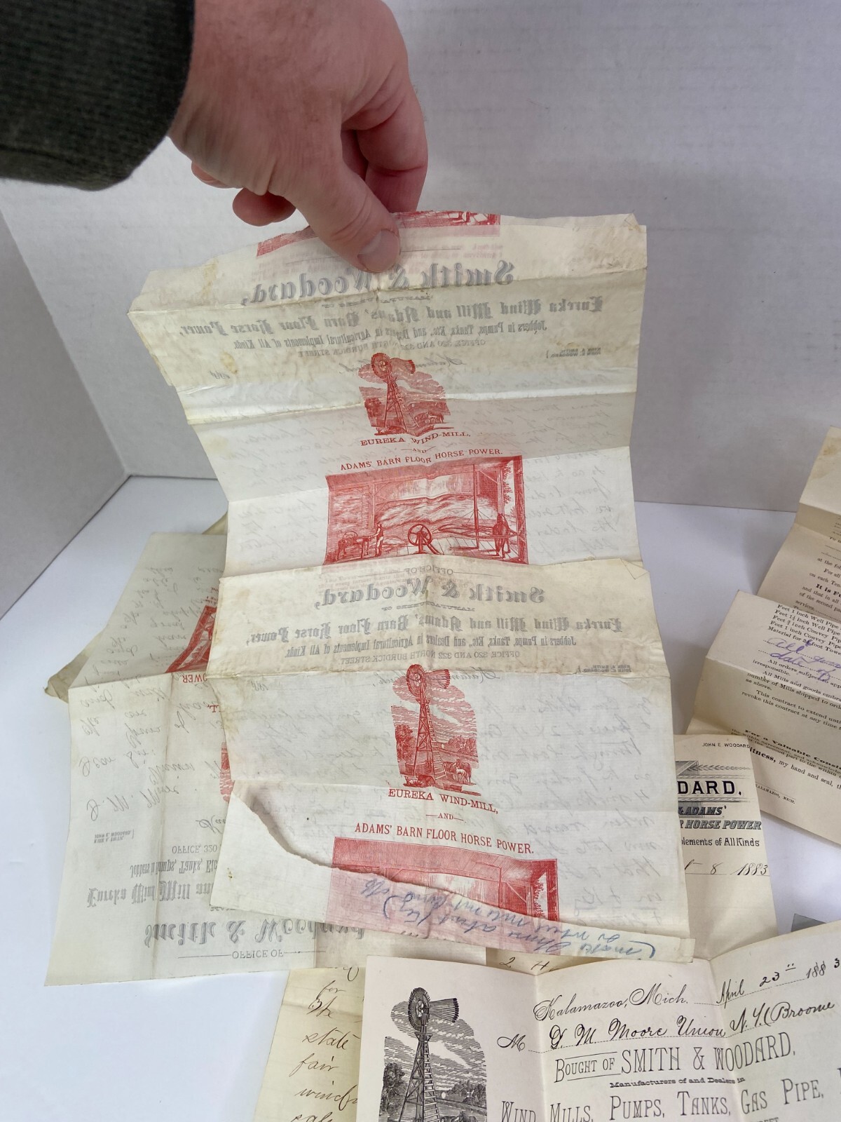 RARE ARCHIVE Letters Drawing Ephemera Smith Woodard WIND MILL Kalamazoo MI 1883