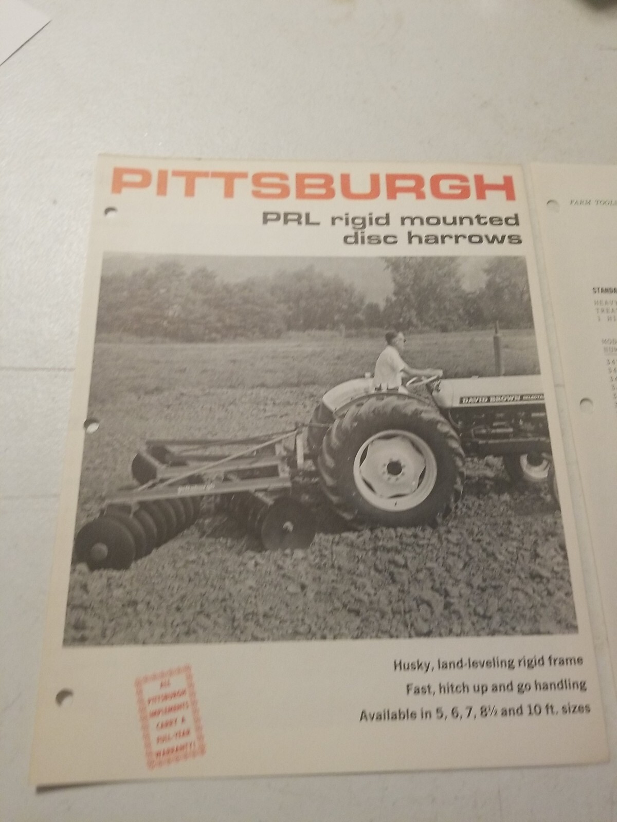 1970 PITTSBURGH FORGINGS CO. RIGID MOUNTED DISC HARROWS BROCHURE &PRICE LIST