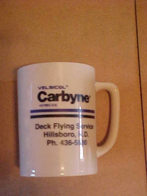 Set of 2 Velsicol Carbyne Herbicide Deck Flying Service Hillsboro ND Coffee Cups