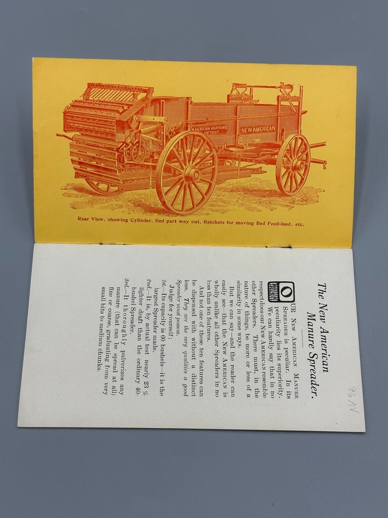 c 1900 NEW AMERICAN MANURE SPREADER Harrow Co. FARM Advertising DETROIT MI