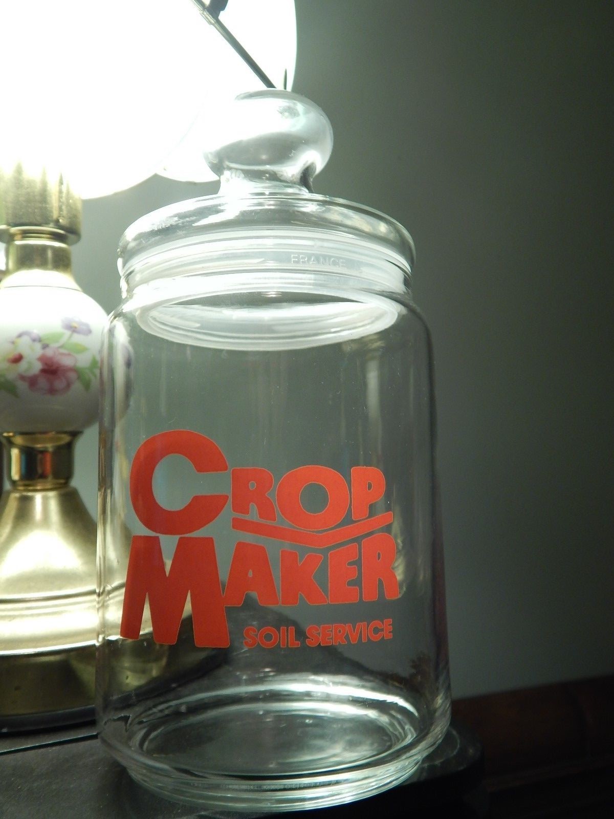 CROP MAKER Soil Service [est. 1964-&rsquo;99] Farm/Agriculture GLASS JAR + METAL PAIL