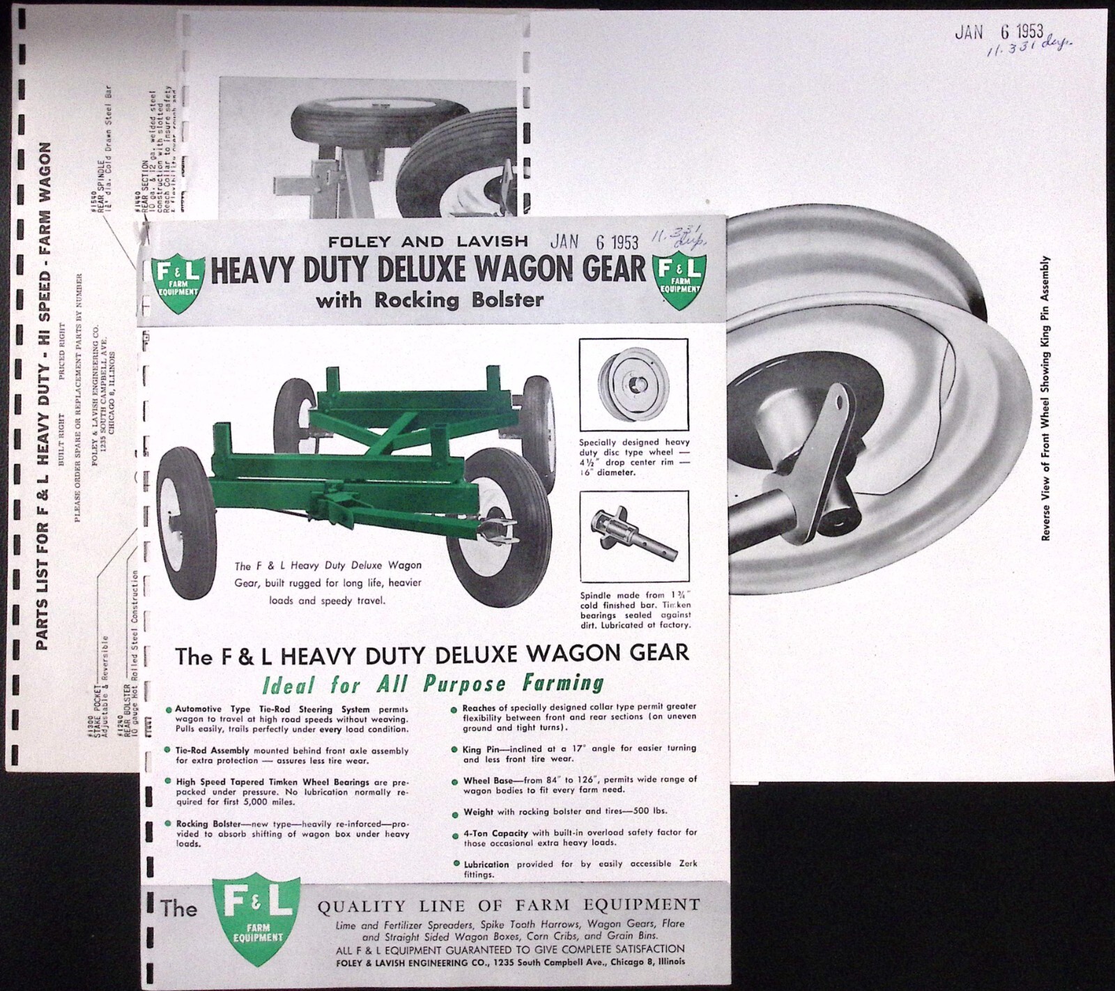 1953 Foley & Lavish Heavy Duty Deluxe Wagon Gear Brochure F&L Farm Equipment