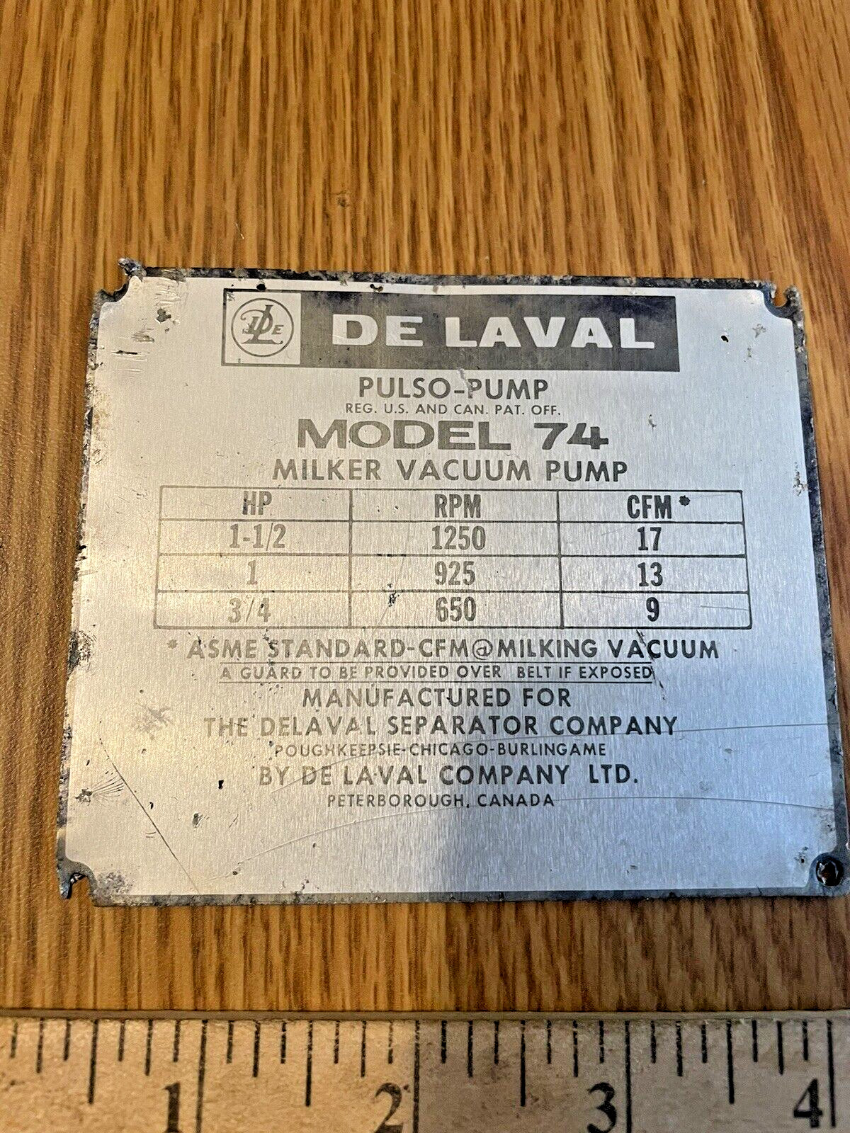 Vintage The De Laval Pulso pump model 74 Milker Metal Tag