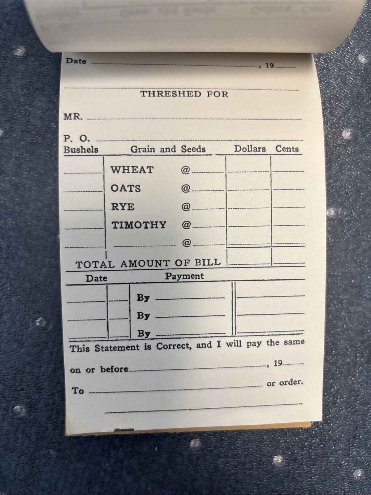 Thresherman’s Account Book Rhino Belts Hudson Mchy. & Supply Decatur, Ill