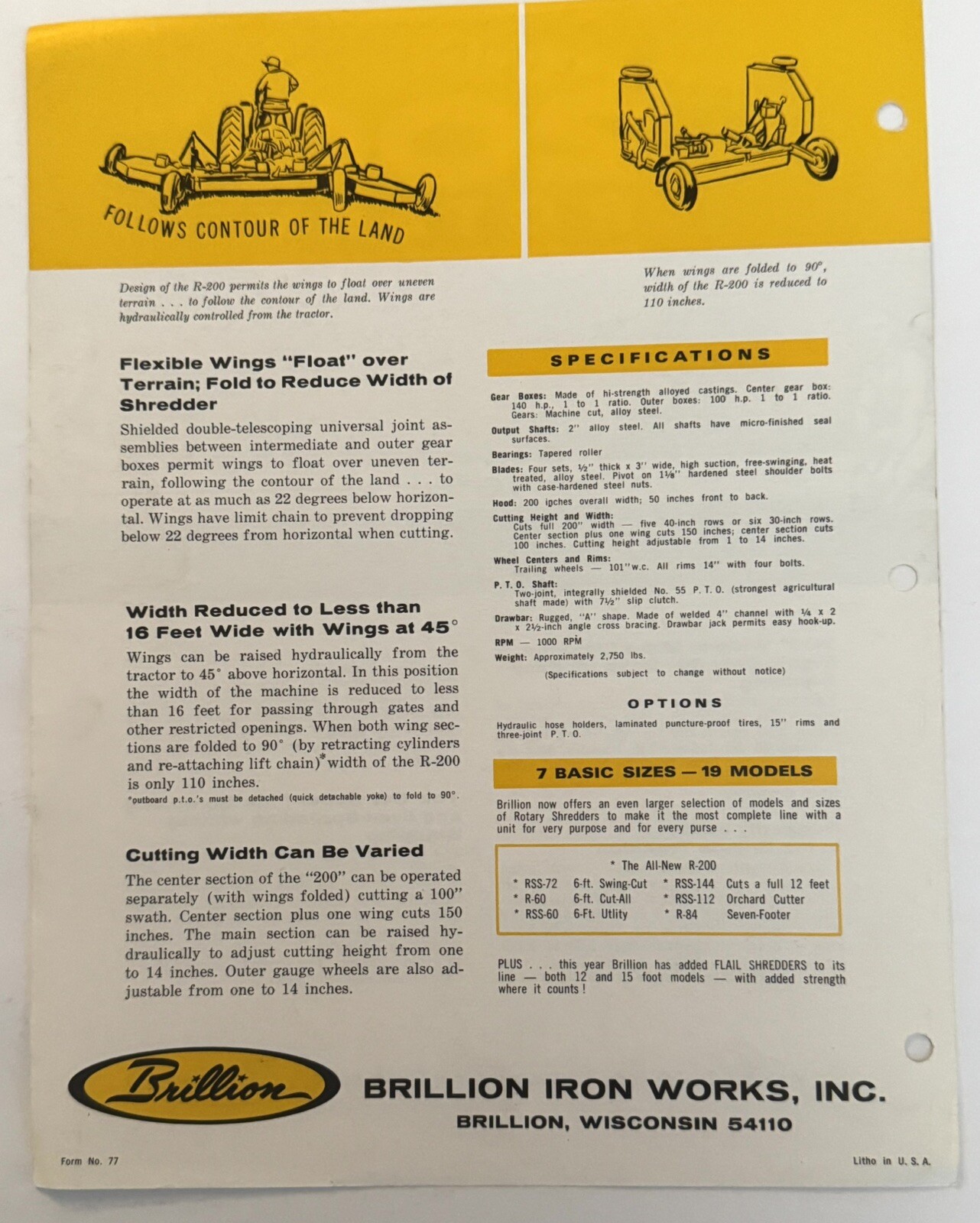 Vintage 1967 Brillion 200&Prime; Rotary Shredder Farm Tool 2-page Sales Brochure