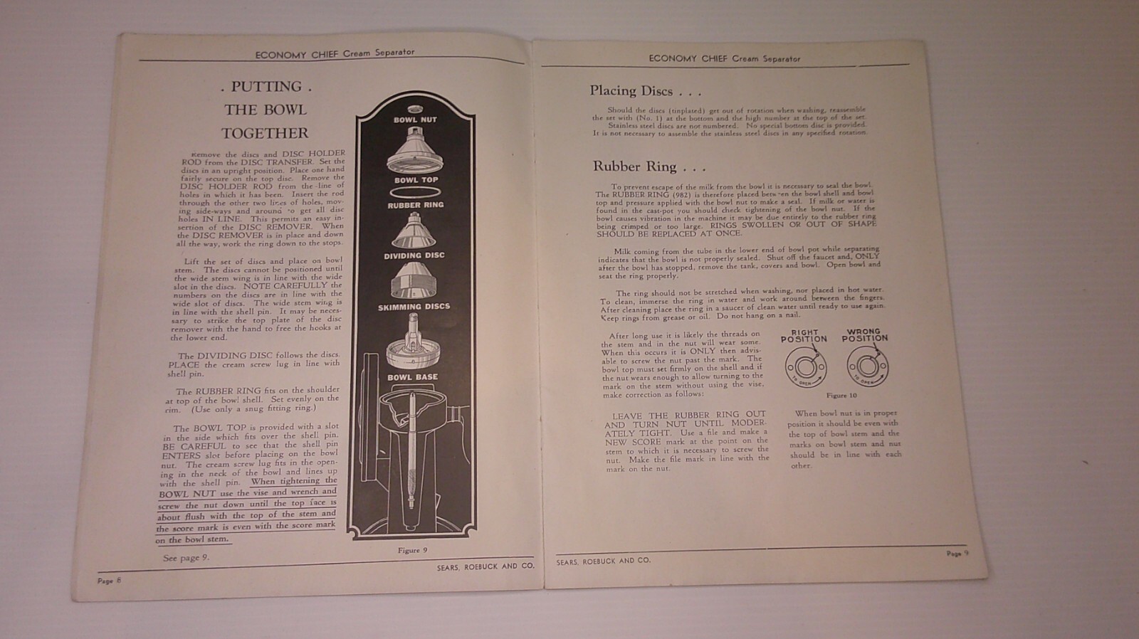 Instruction Manual for Sears Roebuck Co. cream separator part list & repair 8D