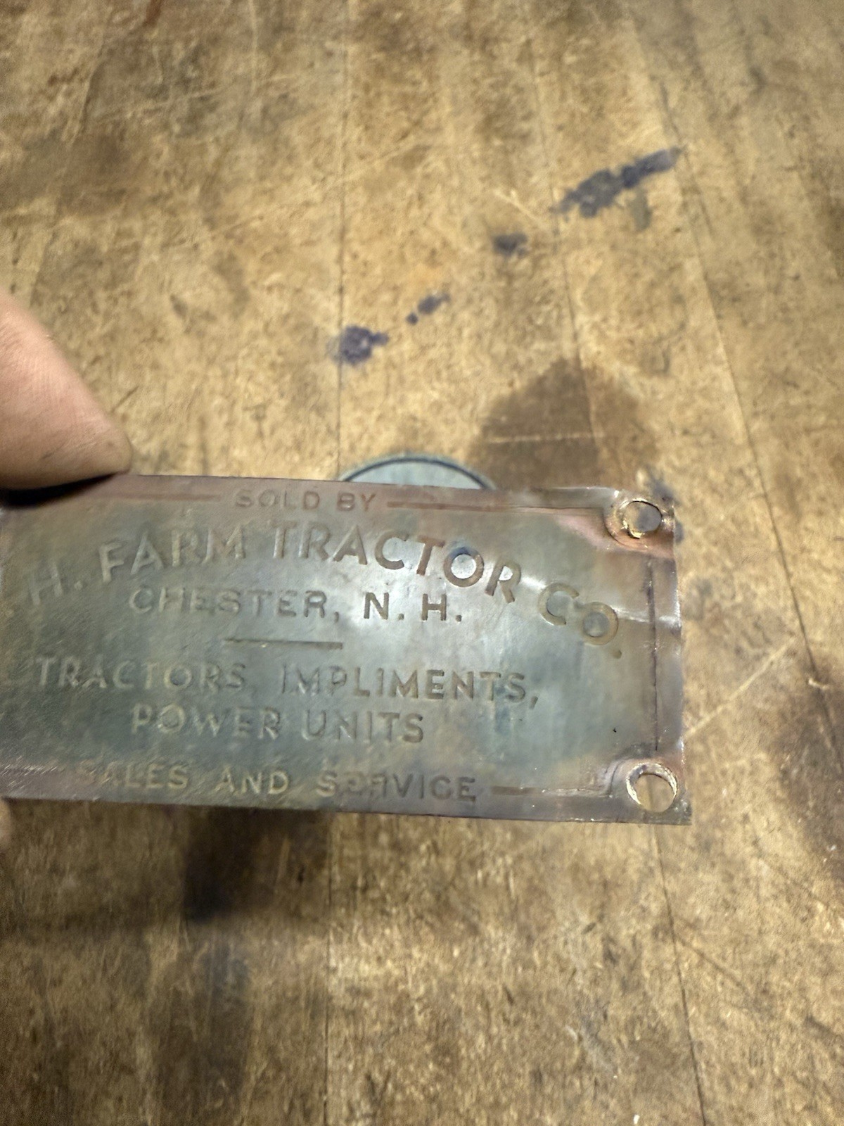 Powerful As The Nation Chester N.H. Farm Tractor Co Machine ID Tags Plates Signs