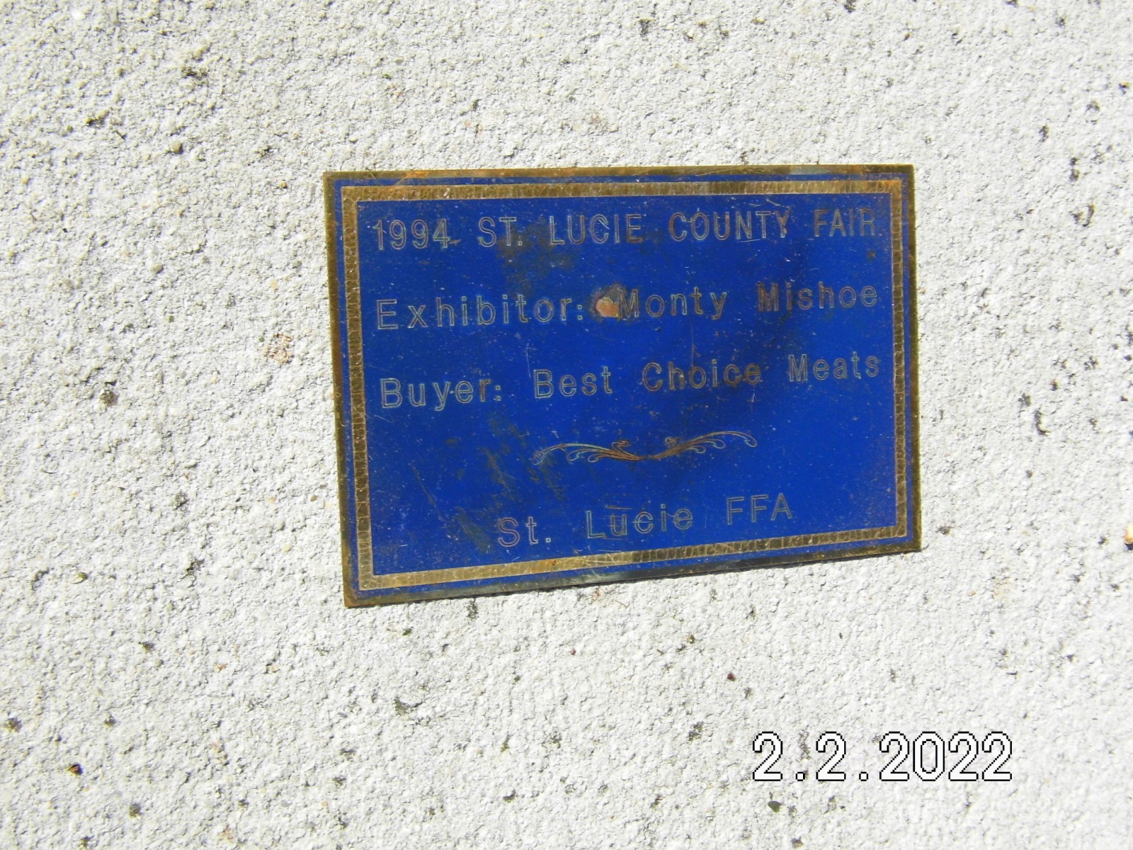 1994 St. Lucie FFA County Fair Exhibitor Plaque 5-7/8&Prime;x 3-7/8&Prime; Best Choice Meats