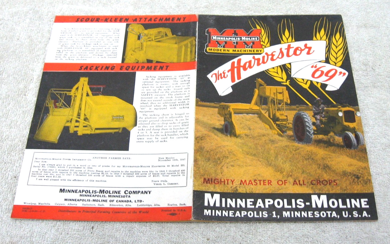 VINTAGE 1950 MINNEAPOLIS MOLINE TRACTOR HARVESTER #69 BROCHURE ORIGINAL