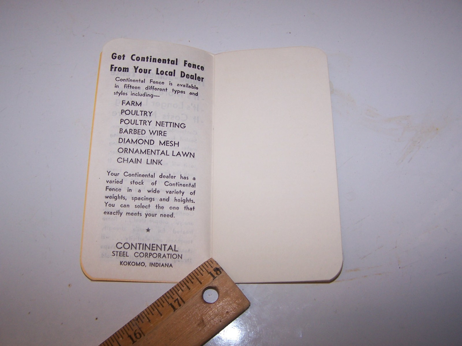 1960 CONTINENTAL FENCE CORP Pocket Note Book KOKOMO INDIANA
