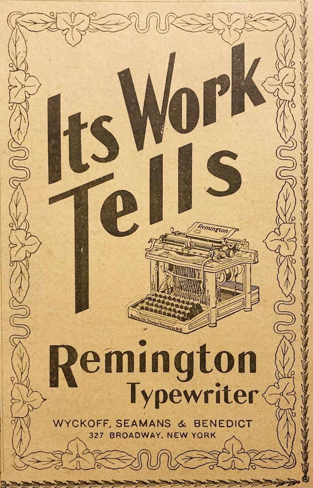 1900 AD.(PC5)~WYCKOFF, SEAMANS & BENEDICT CO. BROADWAY, NY. REMINGTON TYPEWRITER