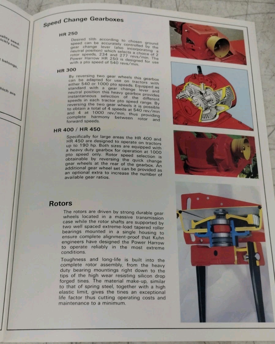 Original OEM OE Kuhn Models HR250 HR300 HR400 HR450 Power Harrows Sales Brochure