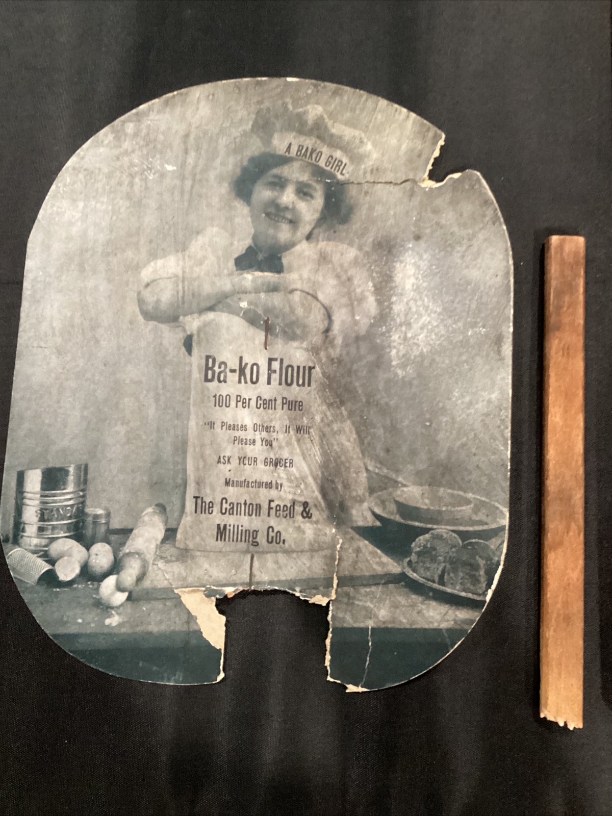 Ba-Ko Flour Canton Feed & Milling Co broken Paper Fan Ad