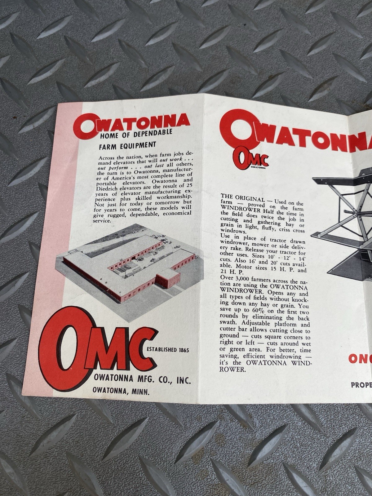 Owatonna Diedrich Windrower Brochure Portable Elevators Pocket Size