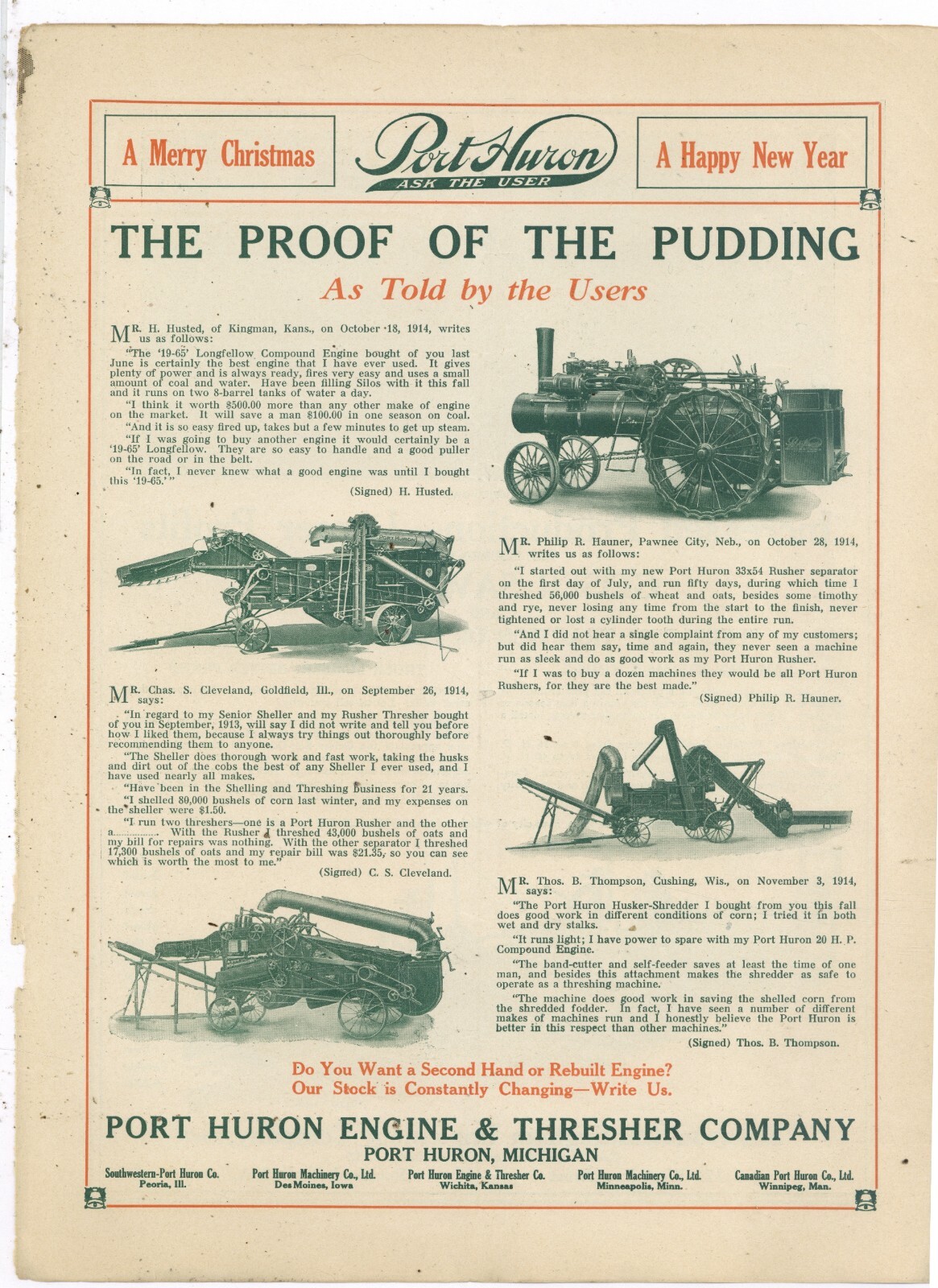 1914 Port Huron Engine & Threshing Machine Co. & Emerson Brantingham Ads: F&B PG