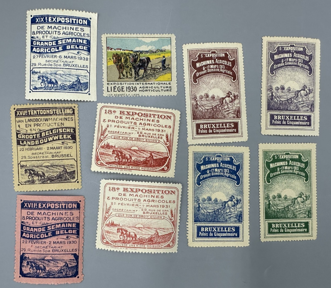 1913 -1932 Belgium FARM MACHINERY EXPO Advertising POSTER STAMP Vintage