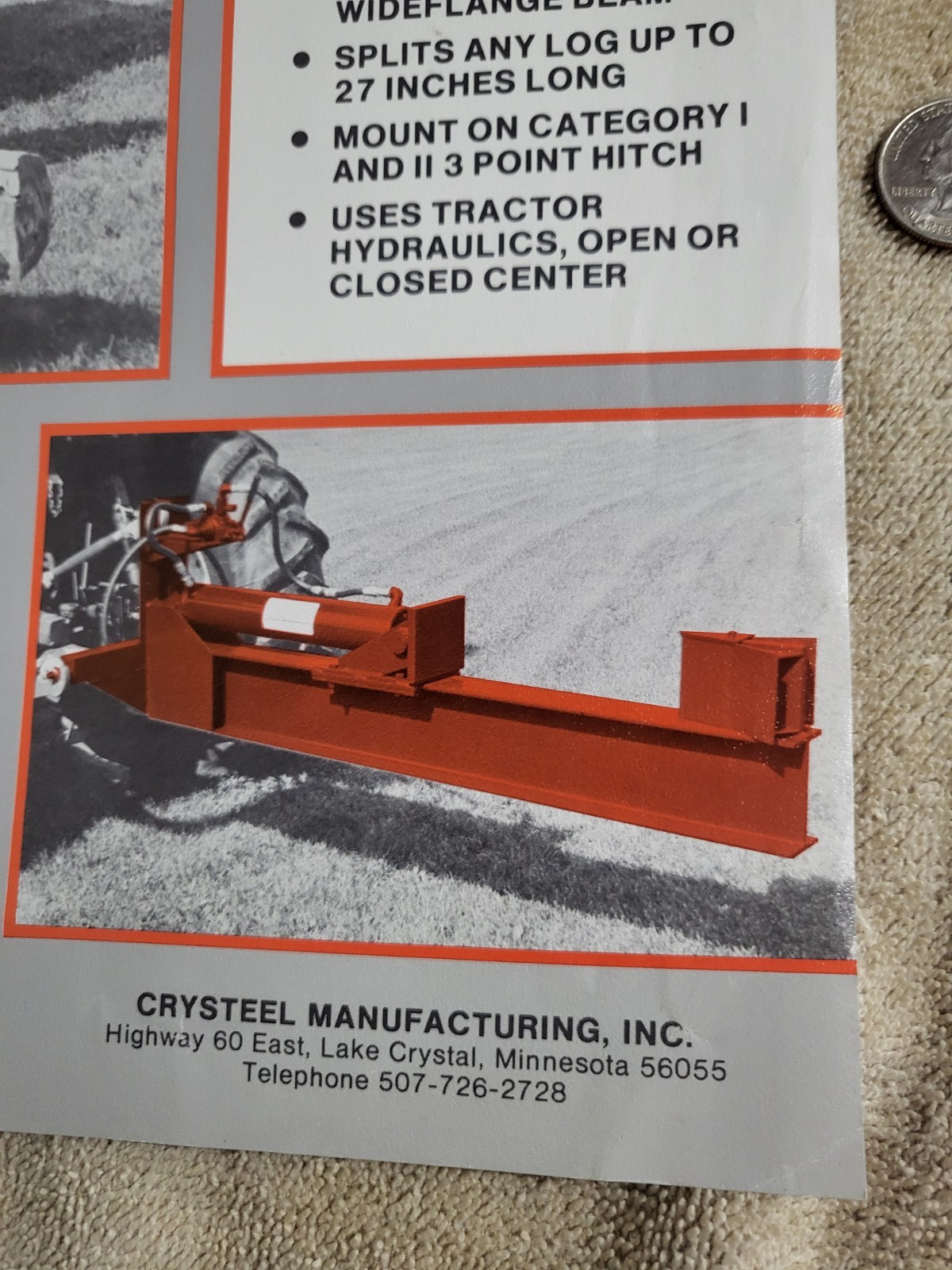 1970s Vintage CRYSTEEL Super Splitter Log Splitter BROCHURE 3-point Tractor