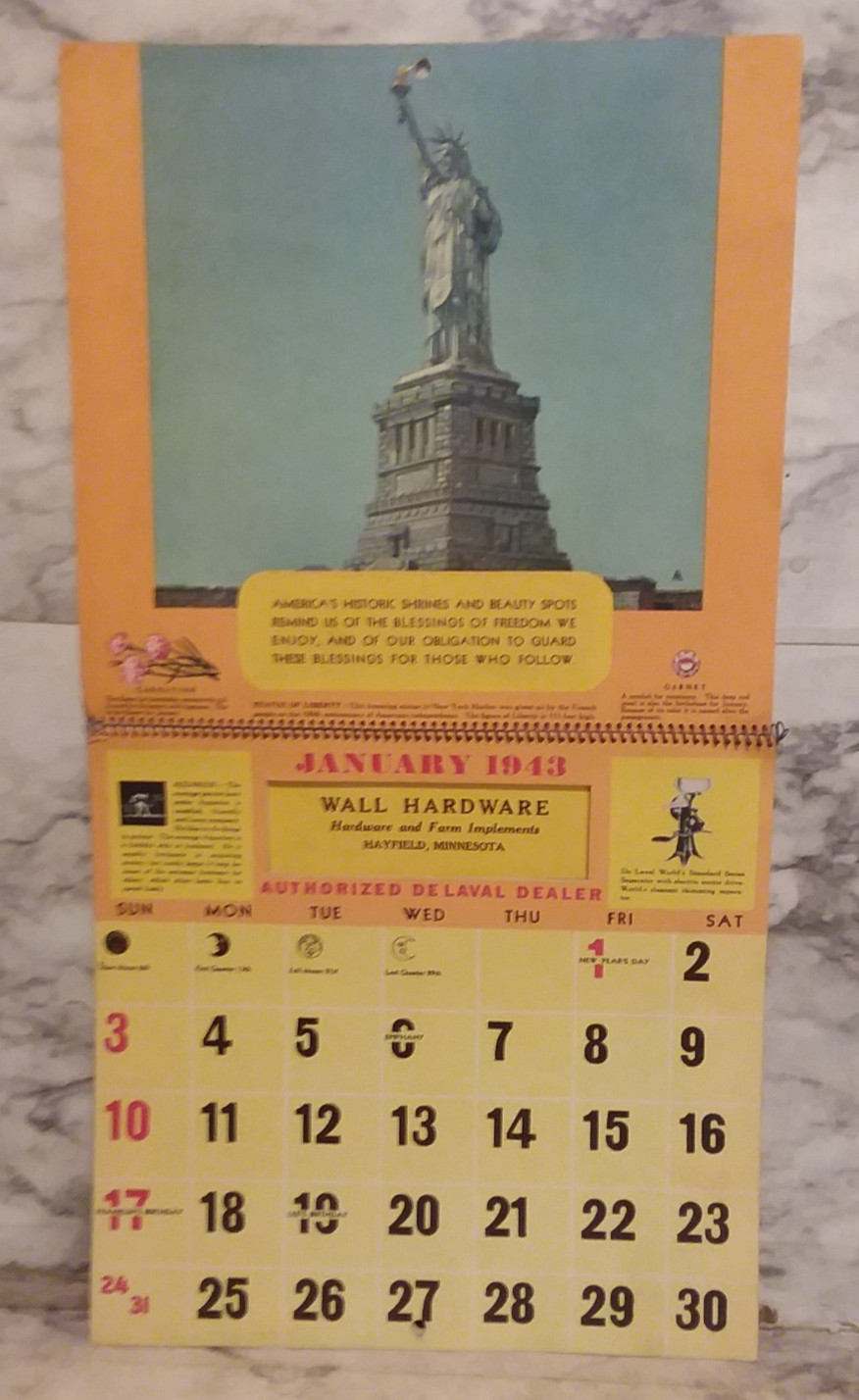 3 Vntg DE LAVAL Cream Separators Graphic Farm Ad WALL Calendars 1943, 1944, 1946