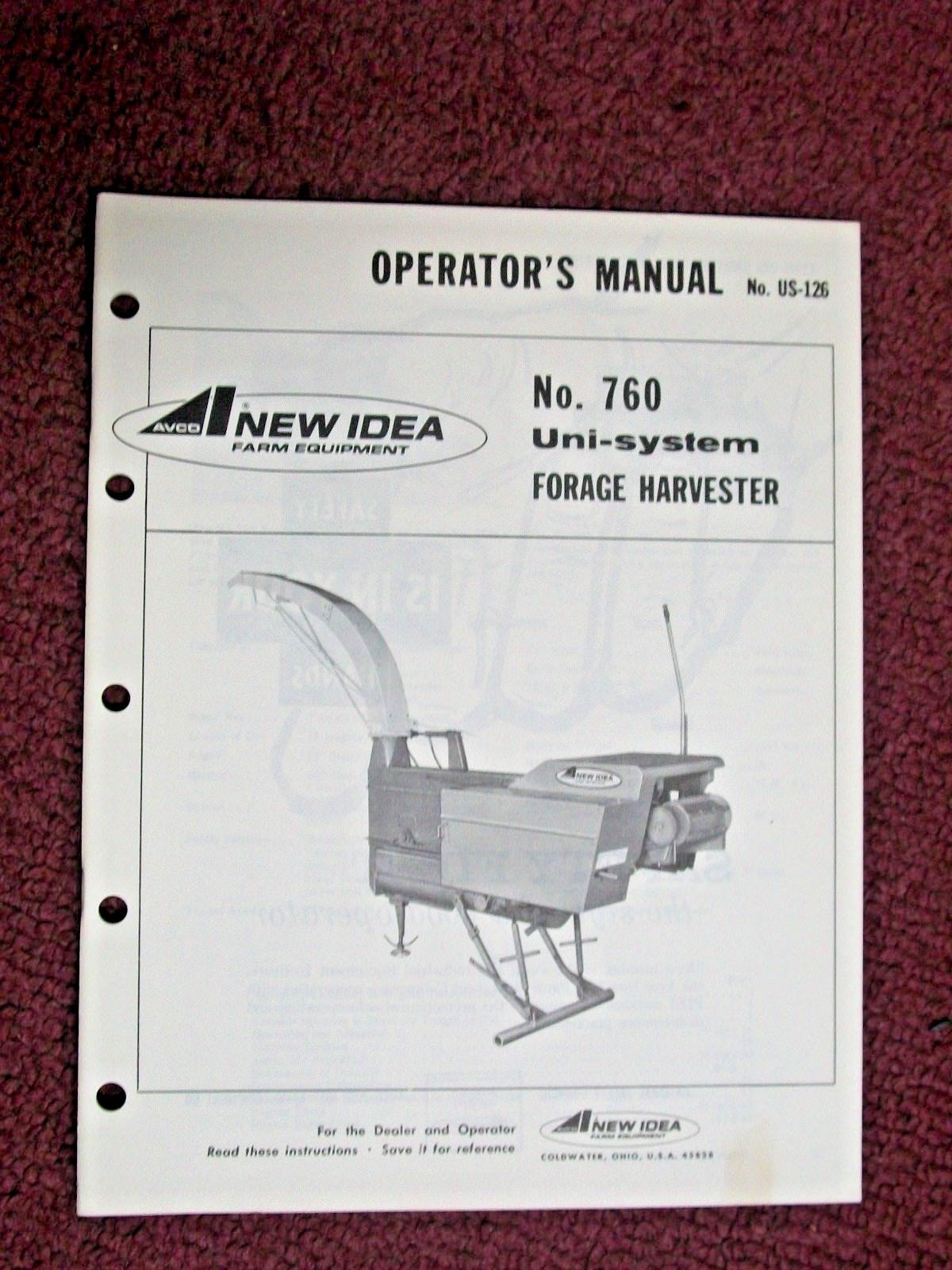 AVCO NEW IDEA No. 760 UNI-SYSTEM FORAGE HARVESTER OPERATOR&rsquo;S MANUAL US-126
