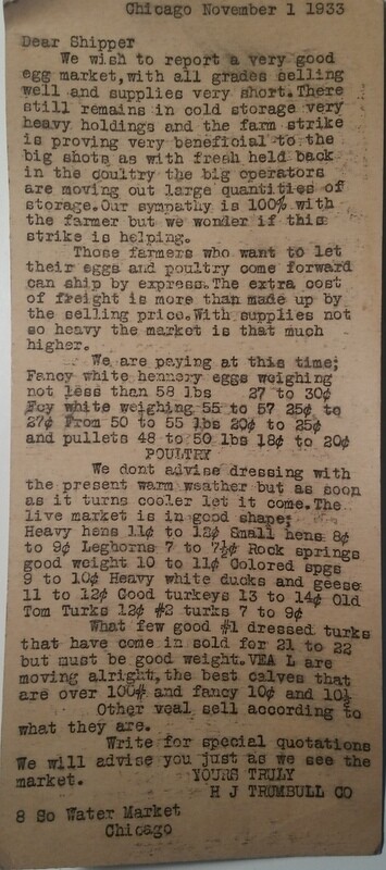 1933 H.J. Trumbull General Commission Merchants Poultry and Egg Prices Chicago