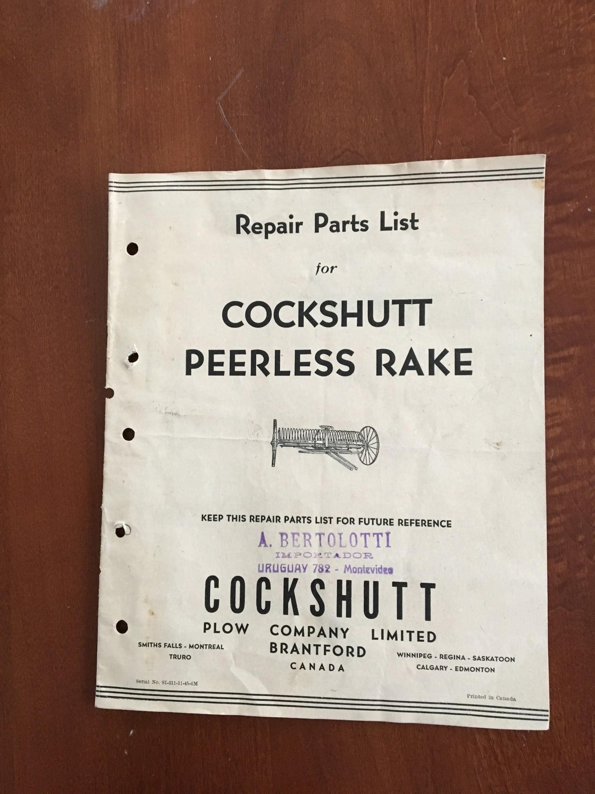 1945 Cockshutt Plow Co Peerless Rake Repair Parts List Catalog Brantford Canada