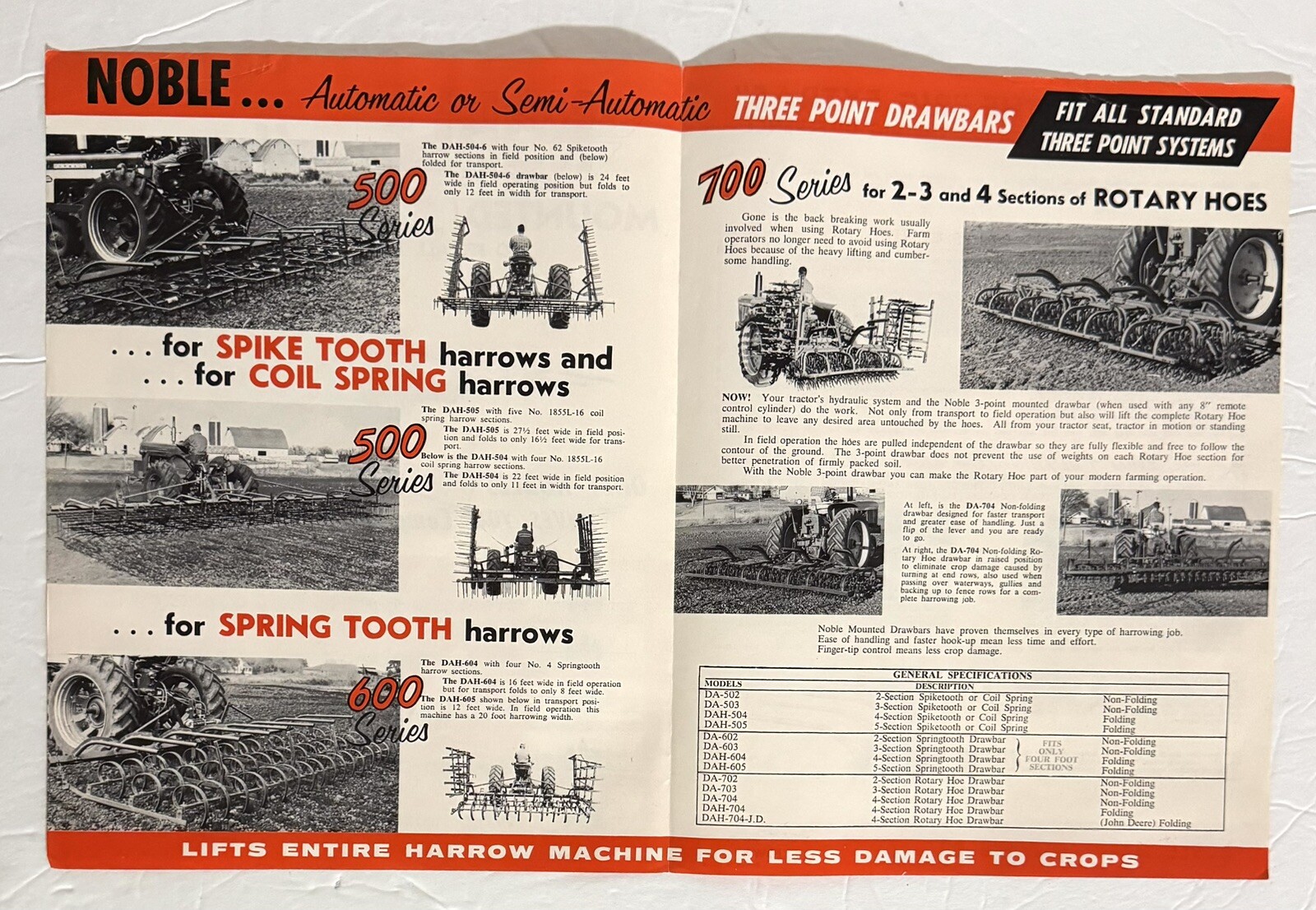 Vintage Noble Manufacturing Three Point Drawbar Sales Brochure Farm Tools