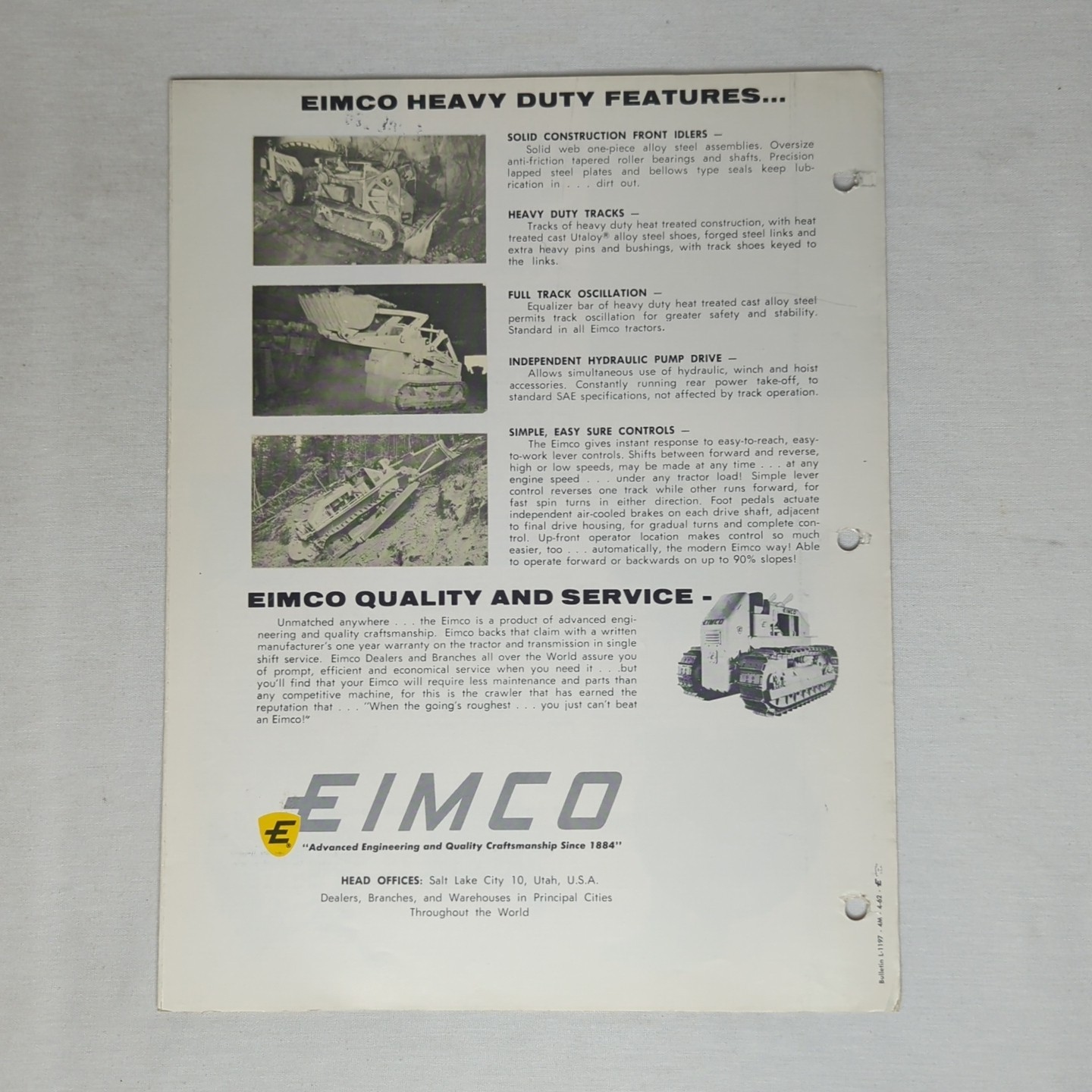 WINCHES & CABLE CONTROL UNITS FOR EIMCO CRAWLERS Brochure 1962