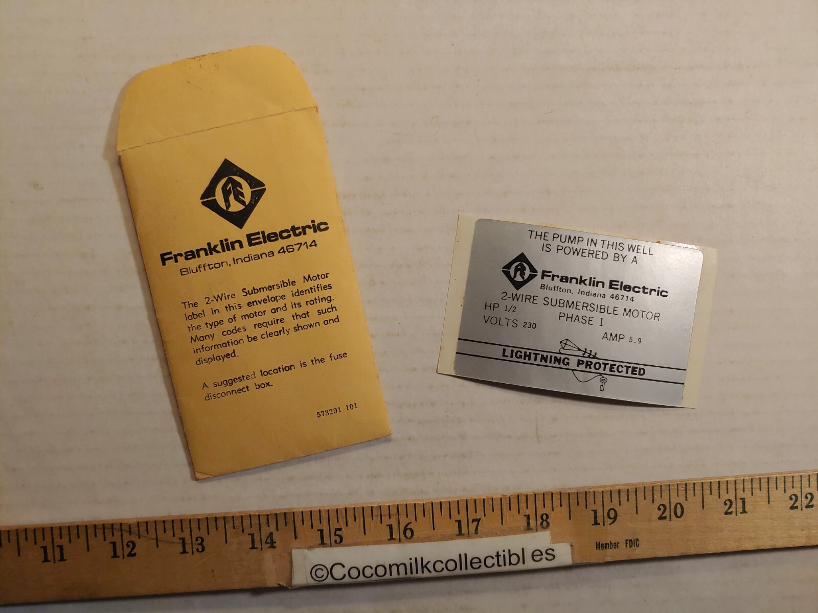 Vintage Franklin Electric 2-Wire Submersible Motor Label Sticker Bluffton IN