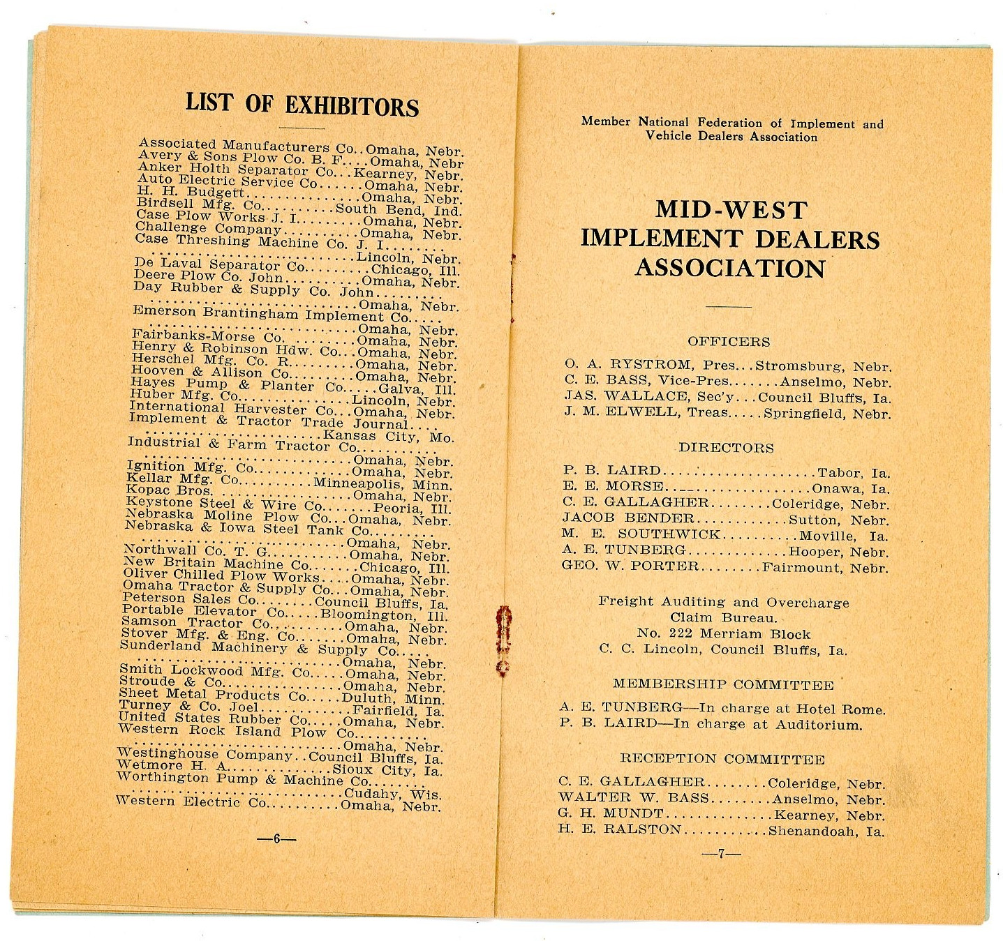 1921 12th Mid-West Implement & Tractor Dealers Assoc program Omaha Nebraska