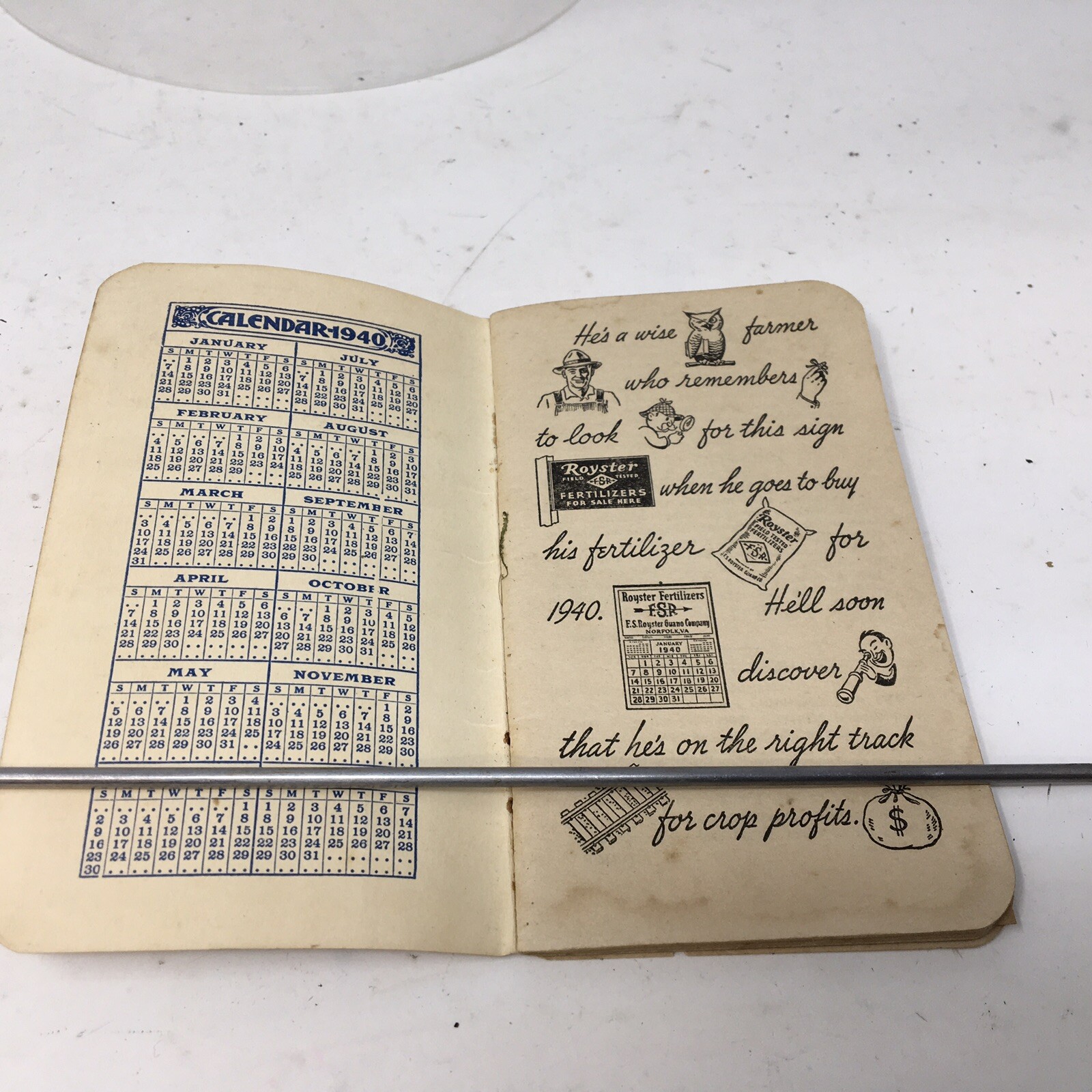 1940 F.S. Royster Guano Co. Fertilizer Advertising Pocket Memo Book Norfolk, VA