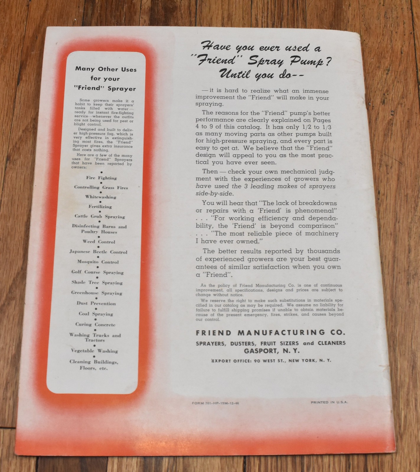 Vintage Friend Pump Sprayer Advertising Sales Brochure