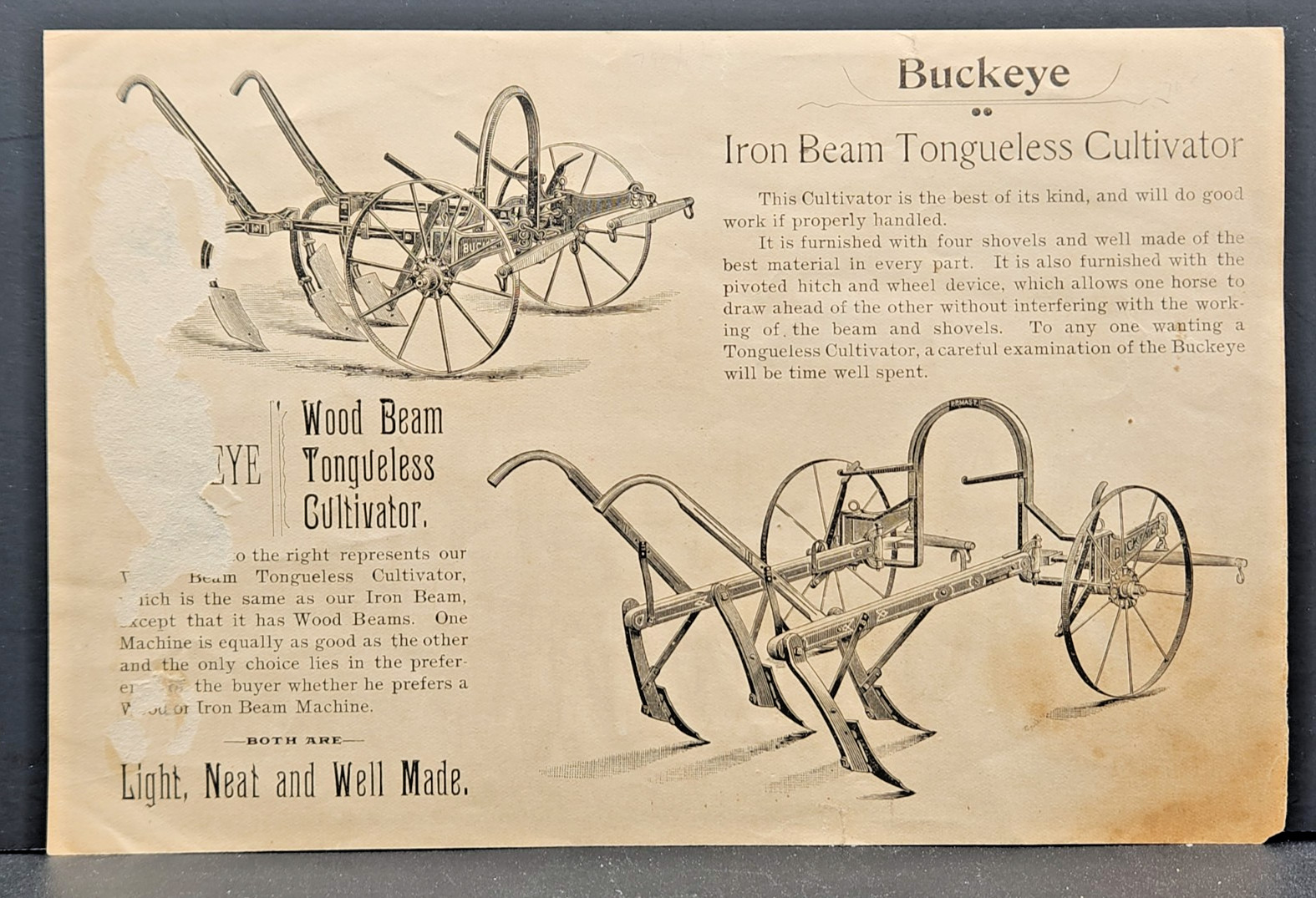 Buckeye Low Down Combined Grain & Fertilizer Shoe Drill Agricultural Ad Card