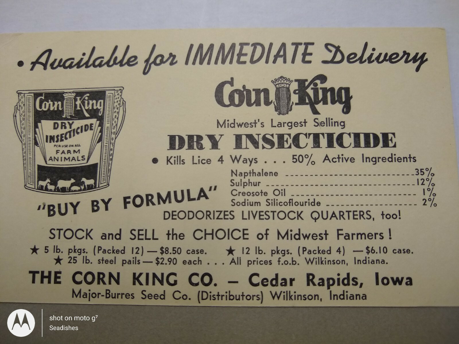 Vintage Corn King Dry Insecticide Cedar Rapids Iowa Ad 2 Cent Franklin Postcard