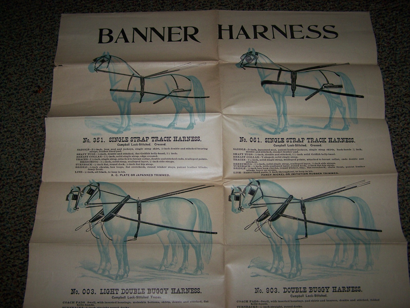 BANNER HARNESS Horse Farm Implement Sales POSTER Horse Drawn Implement Buggy WOW