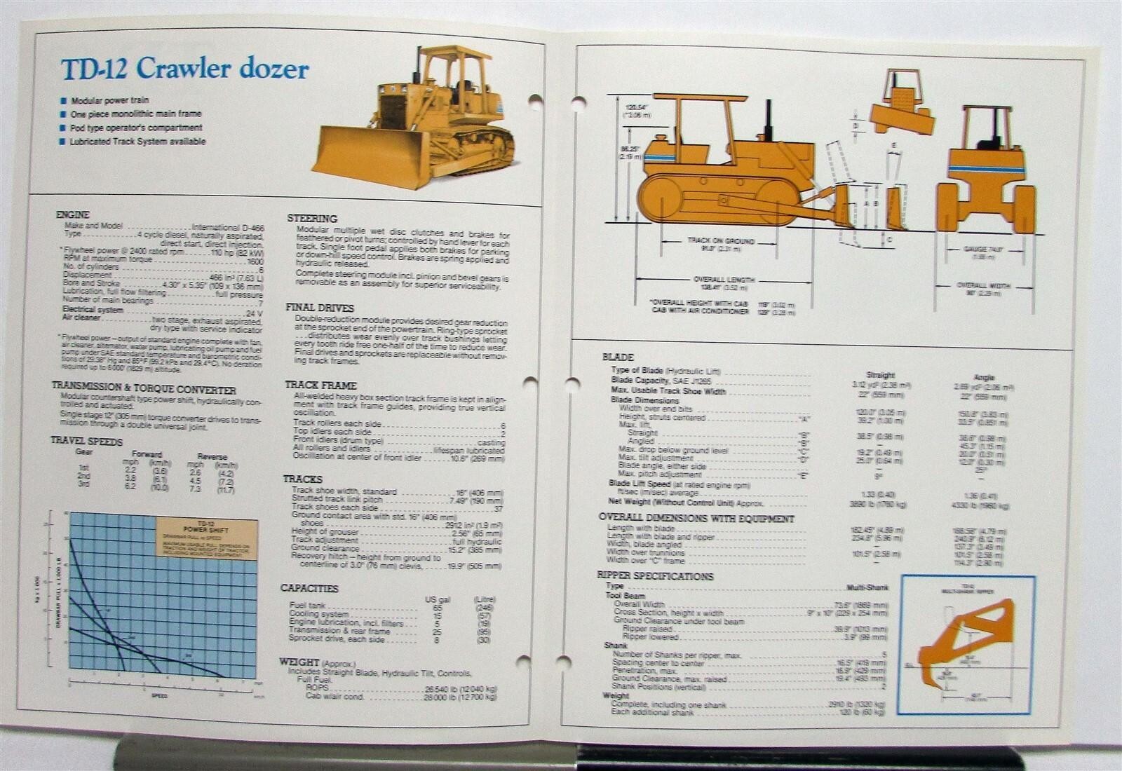 1985 International Hough TD12 Crawler Dozer Specs Construction Sales Brochure