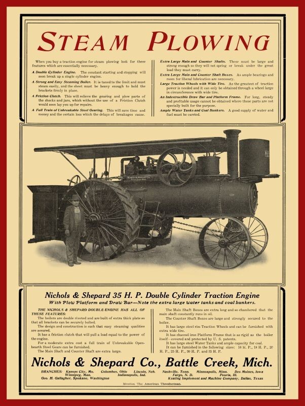 1907 Nichols & Shepard Traction Engine New Metal Sign: 12 X 16&Prime; Free Shipping