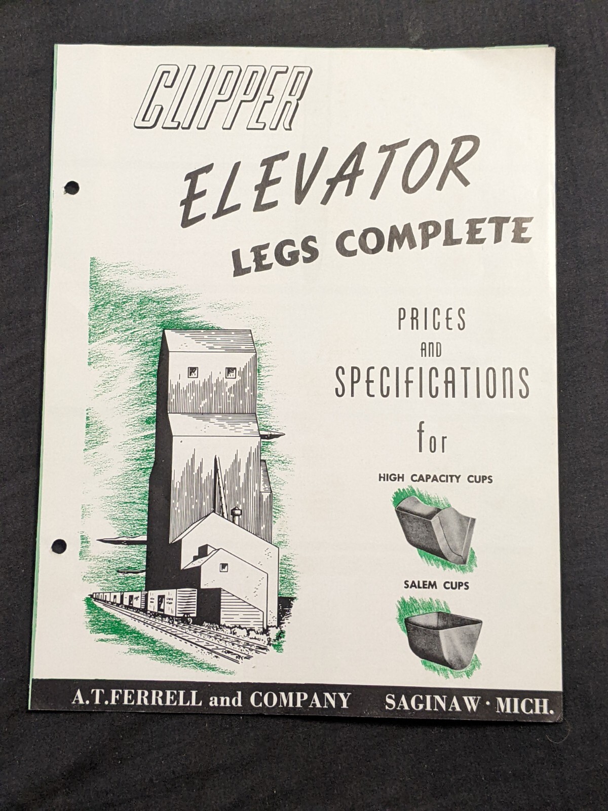 Vintage Clipper grain elevator cups advertising brochure. Saginaw MICHIGAN