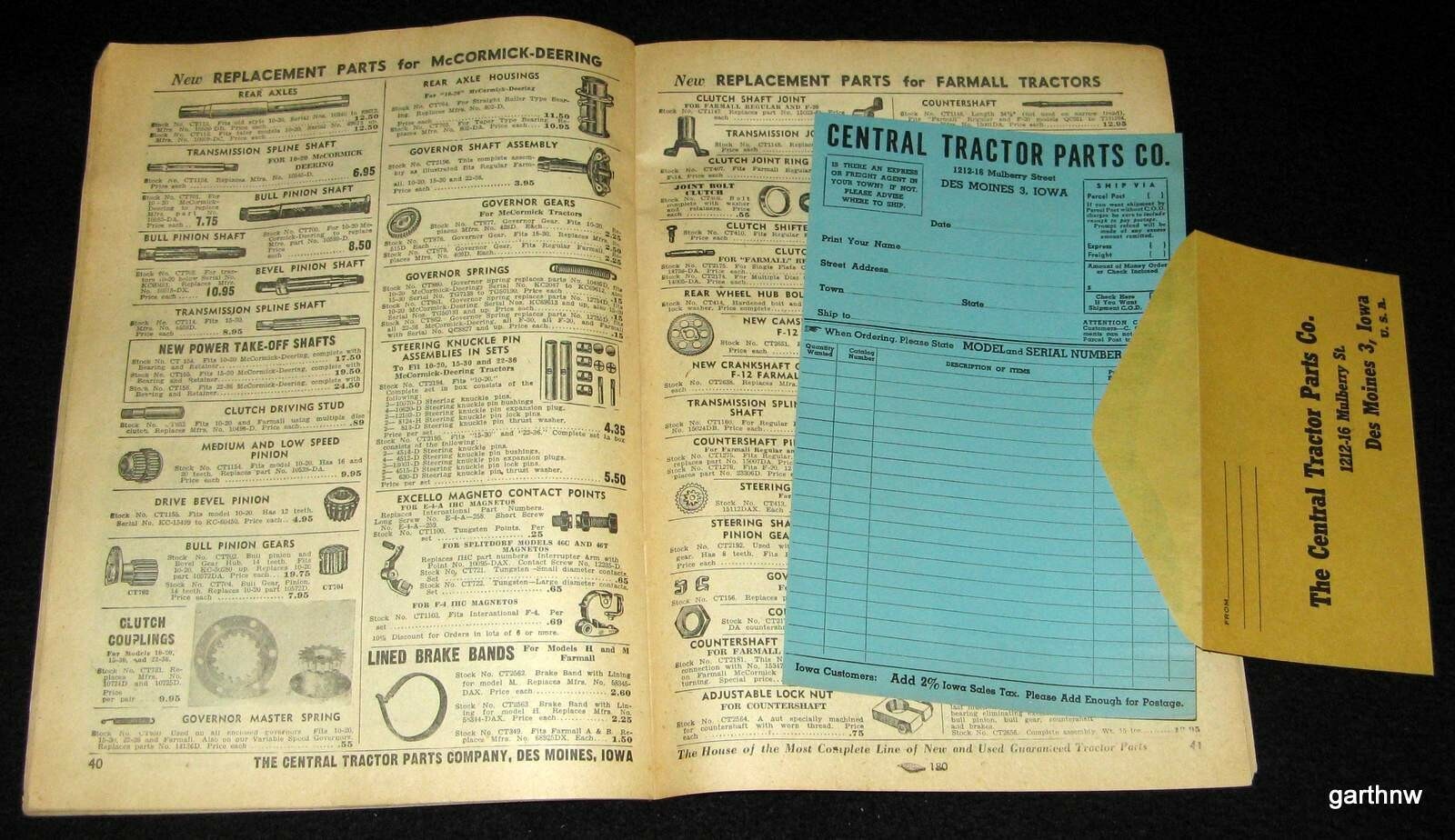 TRACTOR PARTS 1951 CATALOG CENTRAL COMPANY DES MOINES IOWA PICTORIAL PRICE LIST