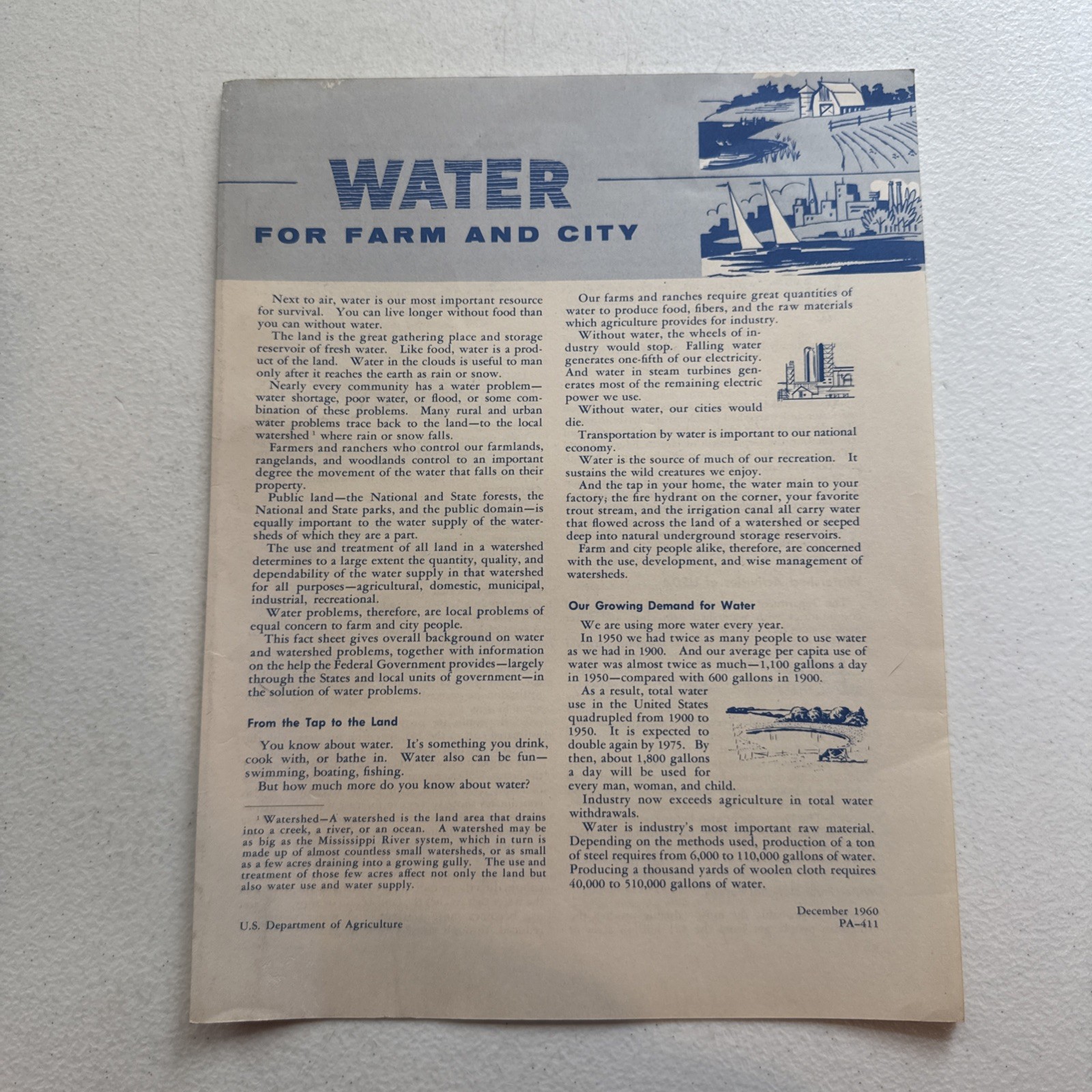 U. S. Department Of Agriculture December 1960 Water For Farm And City Brochure