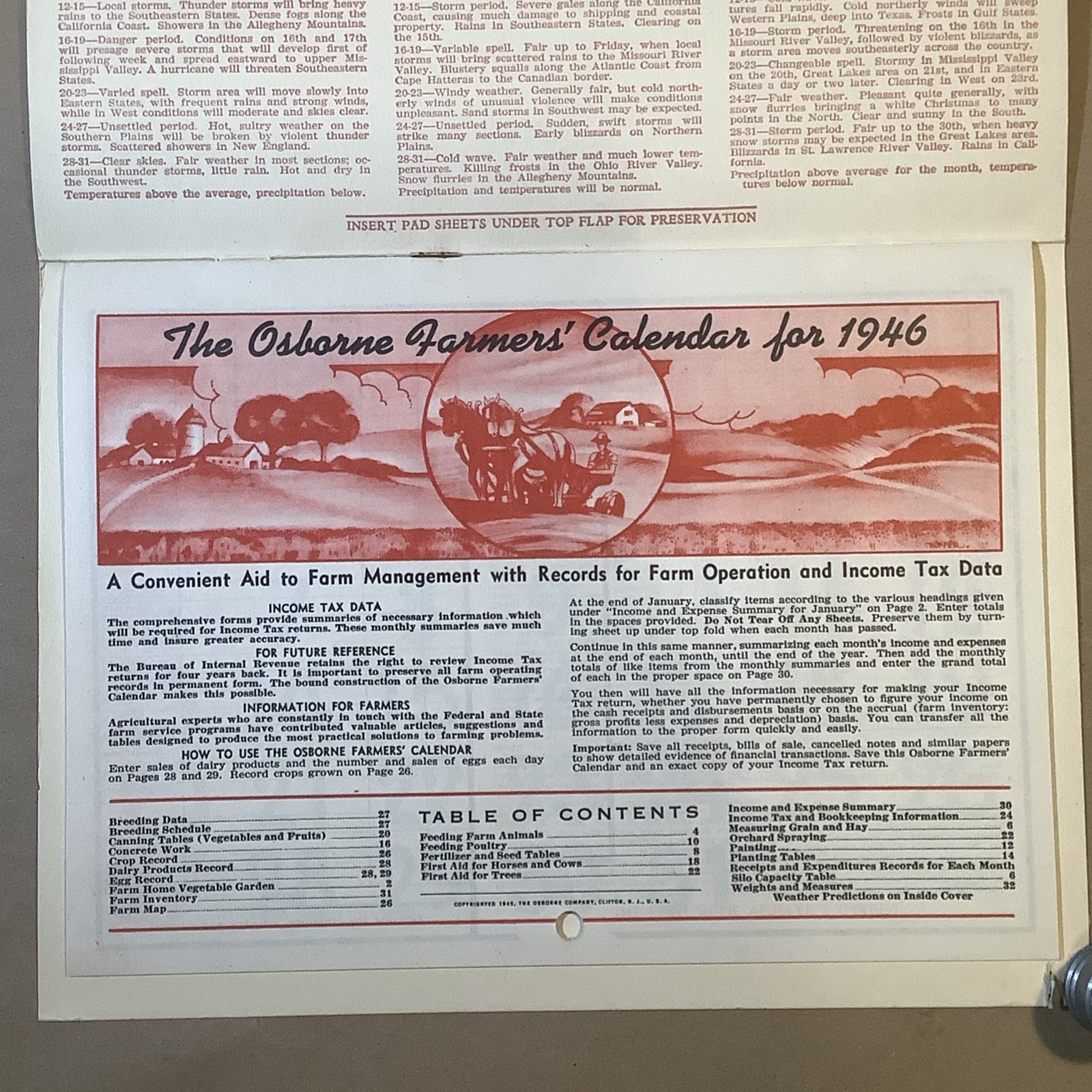 1946 Muntz-McLaughlin Co. Farm Inventory Calendar Holgate OH INV-P0801