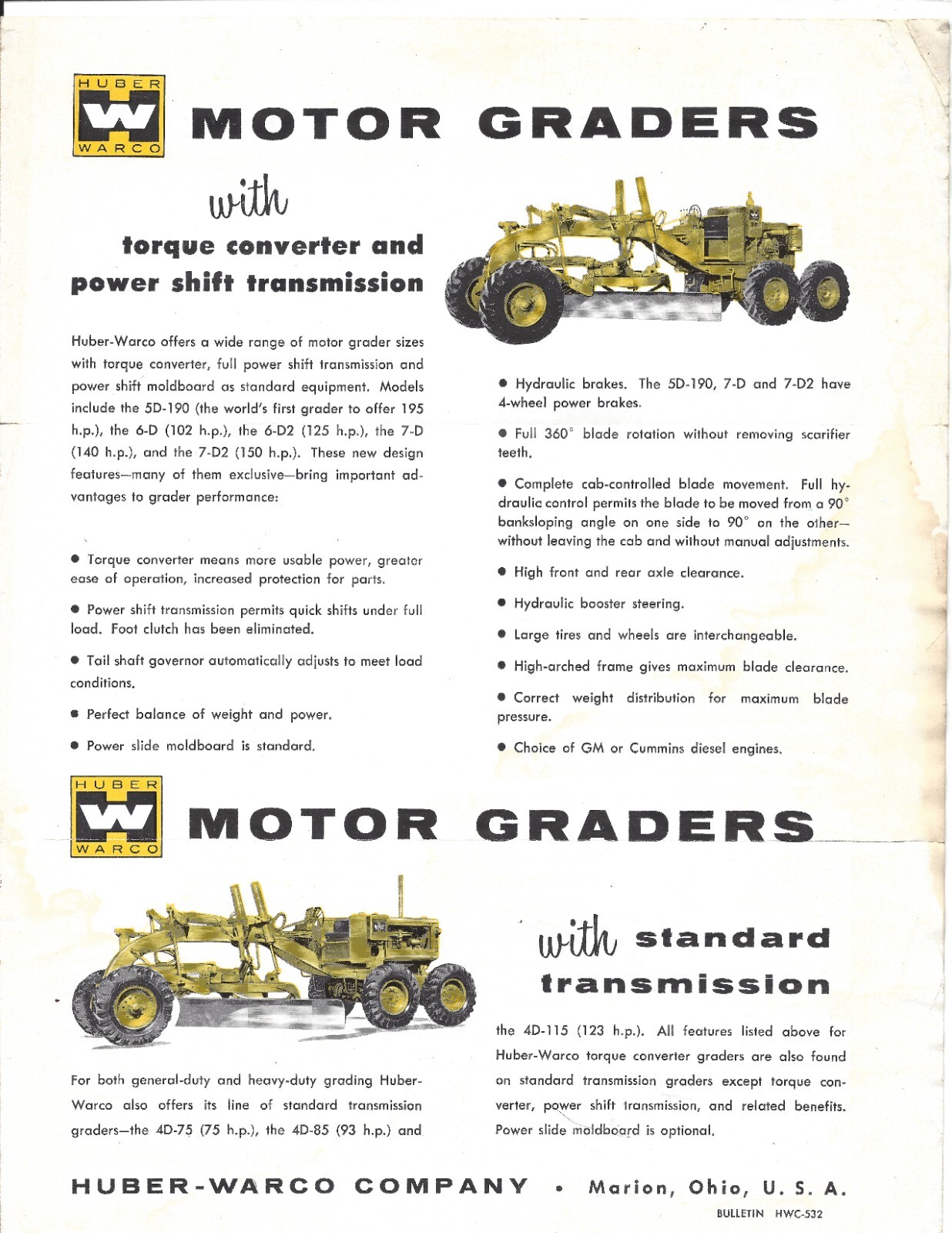 1956 ? Huber-Warco Brochure Graders Rollers and Maintainer