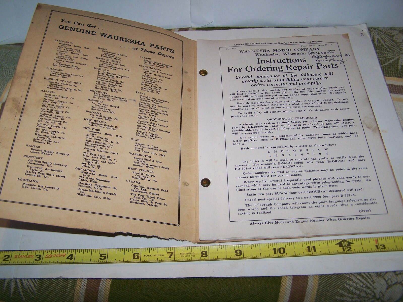 WAUKESHA FC Tractor Engine Power Unit Parts Book List Hit Miss Gas Engine Steam