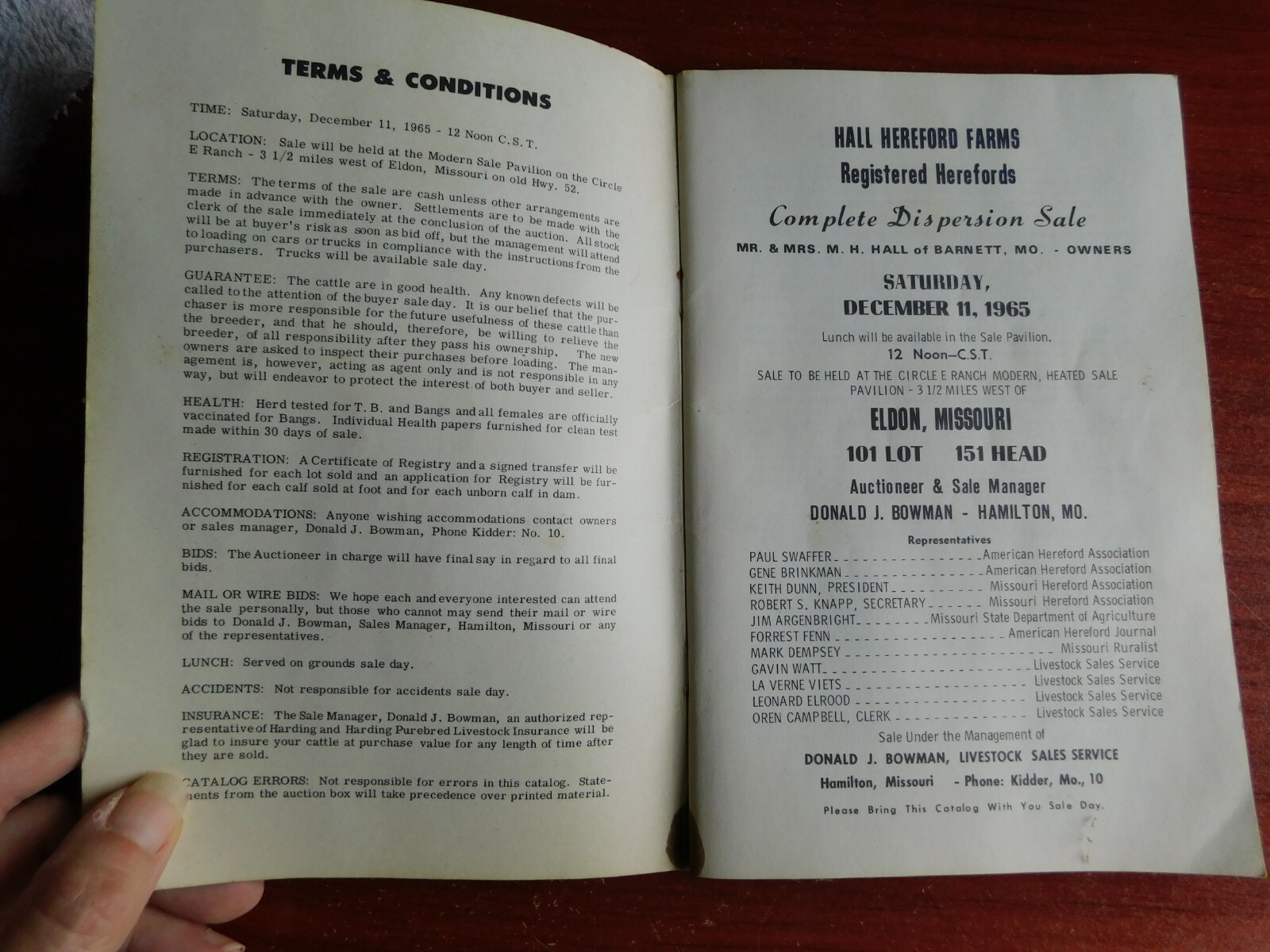Hall Hereford Farms – 1965 auction sale book – Eldon, Missouri – Dispersion Sale