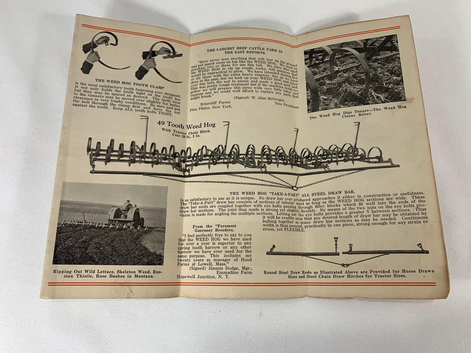 VINTAGE WEED HOG Pamphlet Fold Out Rock Island ILL Plow Co Advertising Harrow